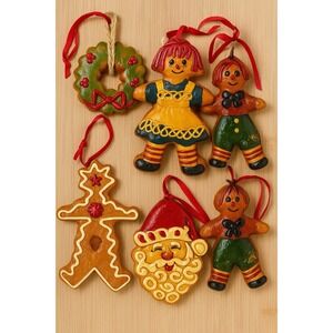 Vintage ACI Homemade Originals Dough Ornaments Lot 5‎ Gingerbread Santa Wreath